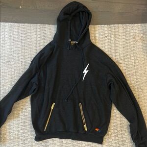 Aviator Nation Black Hoodie with Lightning Bolt Design
